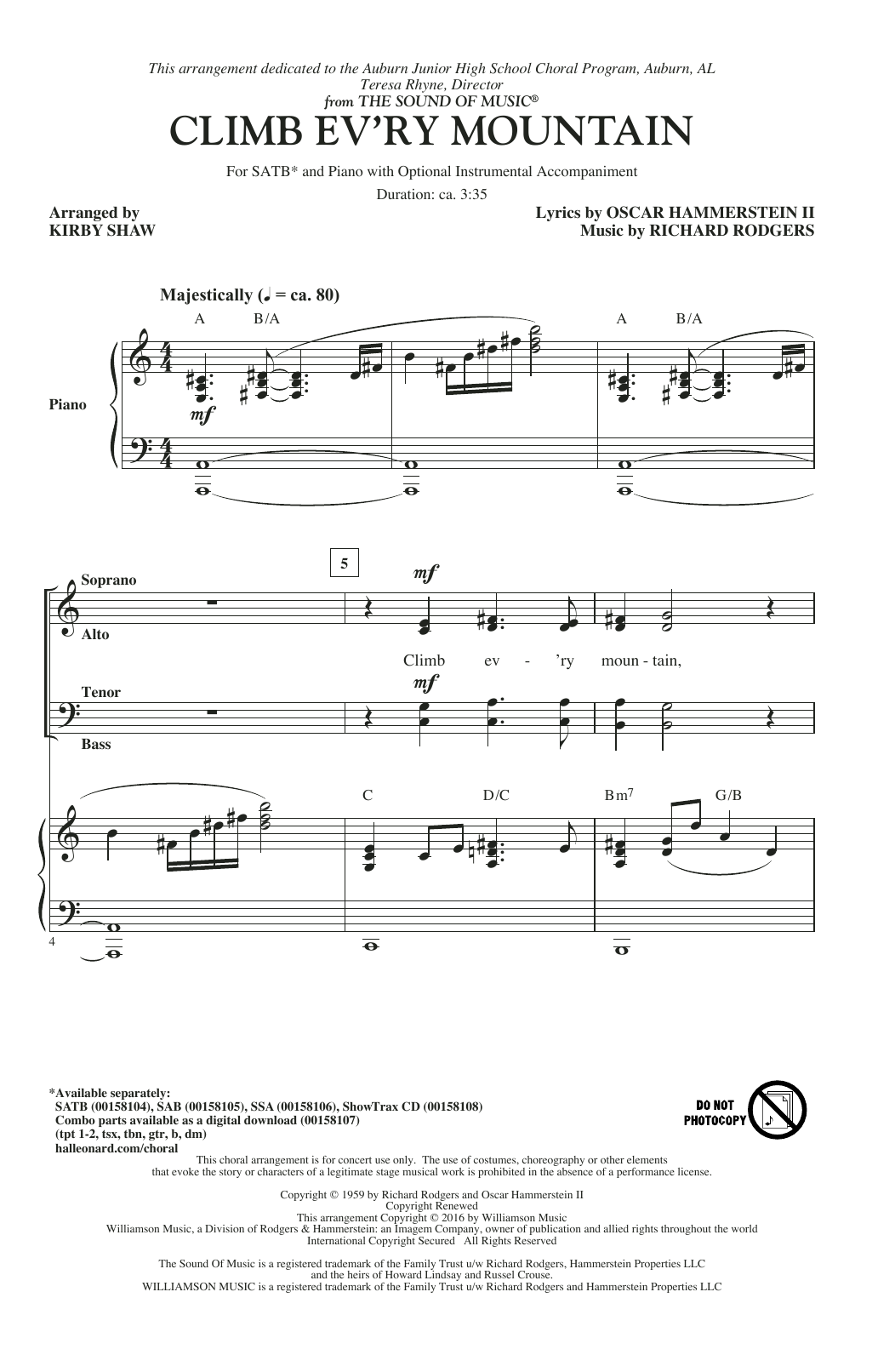 Rodgers & Hammerstein Climb Ev'ry Mountain (arr. Kirby Shaw) sheet music notes and chords. Download Printable PDF.