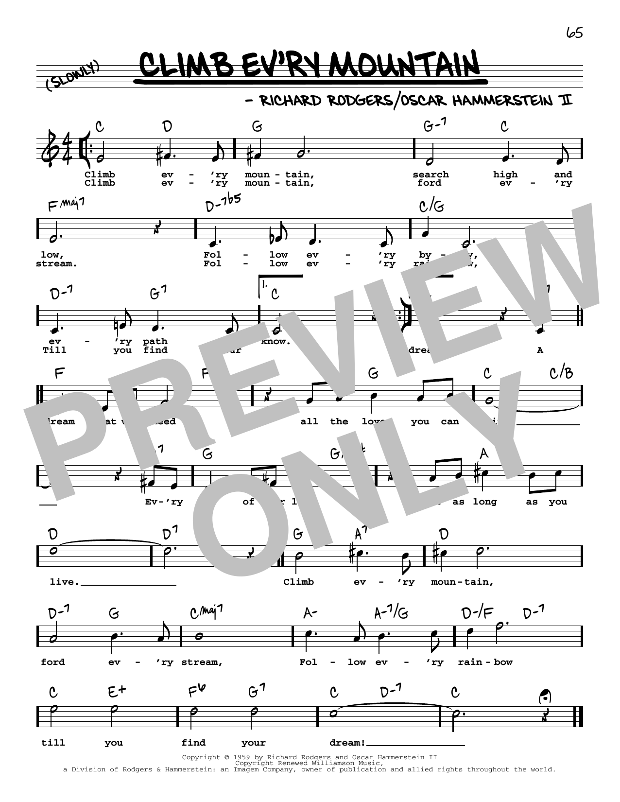 Rodgers & Hammerstein Climb Ev'ry Mountain (from The Sound Of Music) (High Voice) sheet music notes and chords. Download Printable PDF.