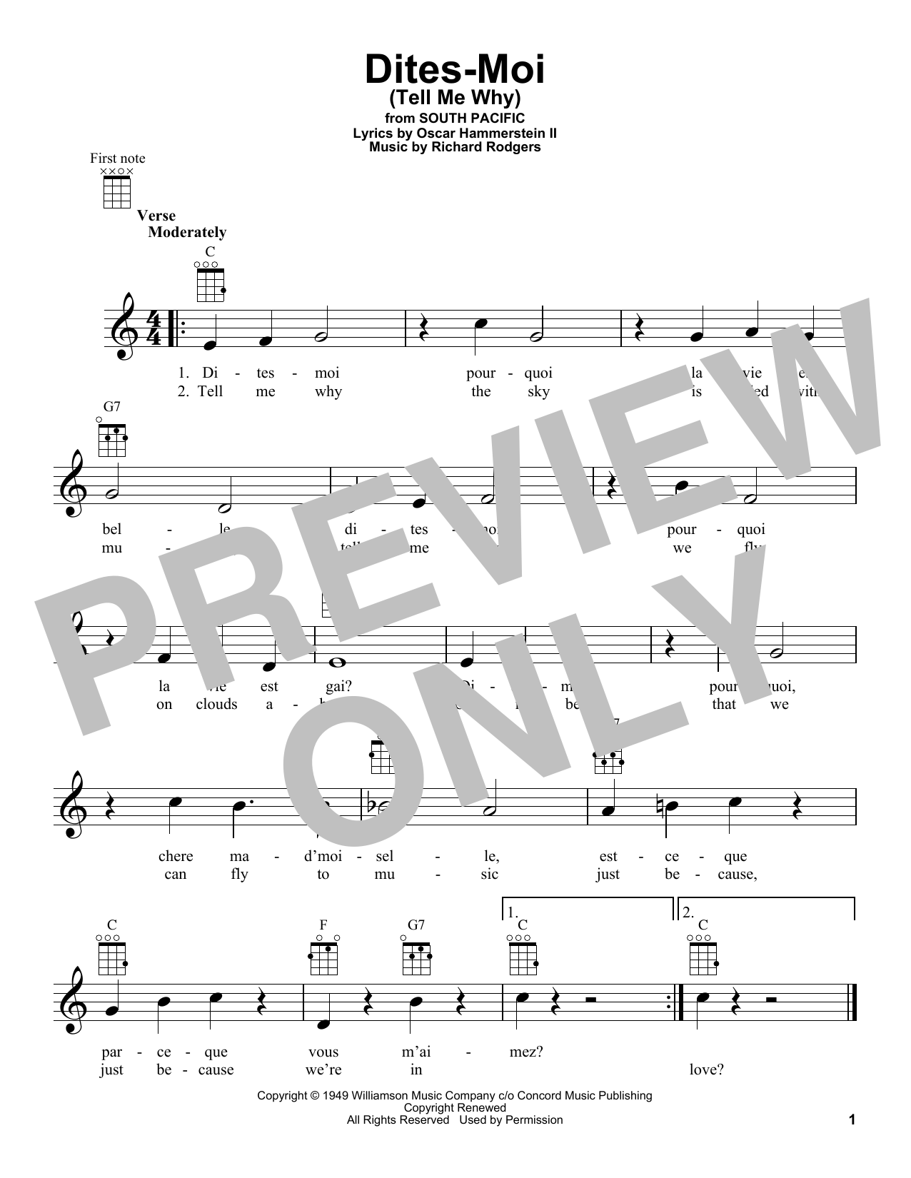 Rodgers & Hammerstein Dites-Moi (Tell Me Why) (from South Pacific) sheet music notes and chords. Download Printable PDF.