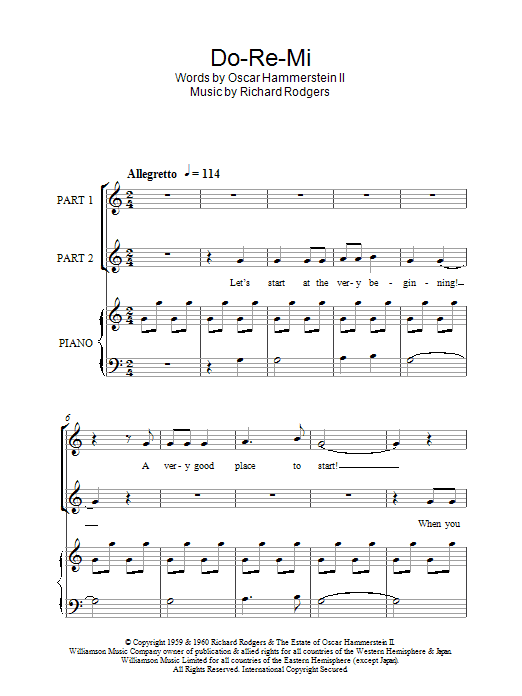 Learn to play Rodgers & Hammerstein Do-Re-Mi (from The Sound Of Music) sheet music for 2-Part Choir in minutes. Price: 3.9900$ Rodgers & Hammerstein Do-Re-Mi (from The Sound Of Music) sheet music notes and chords arranged for 2-Part Choir