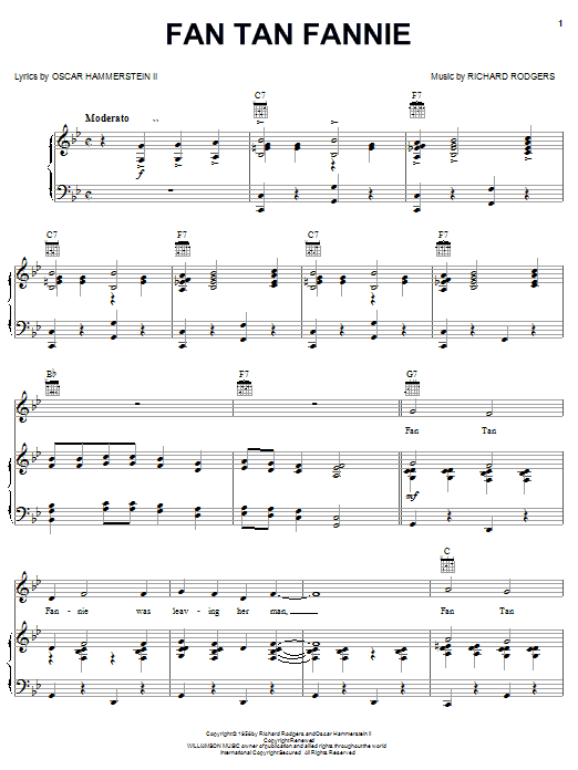 Learn to play Rodgers & Hammerstein Fan Tan Fanny sheet music for Piano, Vocal & Guitar Chords (Right-Hand Melody) in minutes. Price: 7.8900$ Rodgers & Hammerstein Fan Tan Fanny sheet music notes and chords arranged for Piano, Vocal & Guitar Chords (Right-Hand Melody)