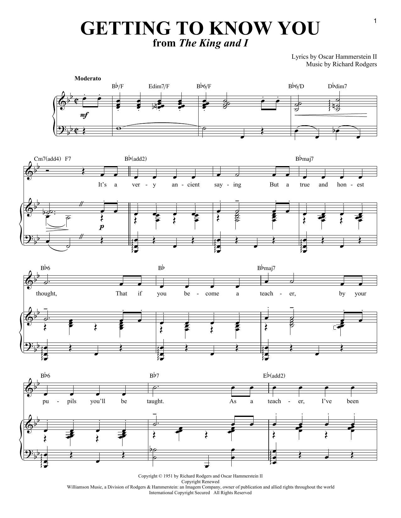 Rodgers & Hammerstein Getting To Know You sheet music notes and chords. Download Printable PDF.