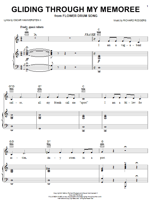 Learn to play Rodgers & Hammerstein Gliding Through My Memoree sheet music for Piano, Vocal & Guitar Chords (Right-Hand Melody) in minutes. Price: 7.8900$ Rodgers & Hammerstein Gliding Through My Memoree sheet music notes and chords arranged for Piano, Vocal & Guitar Chords (Right-Hand Melody)