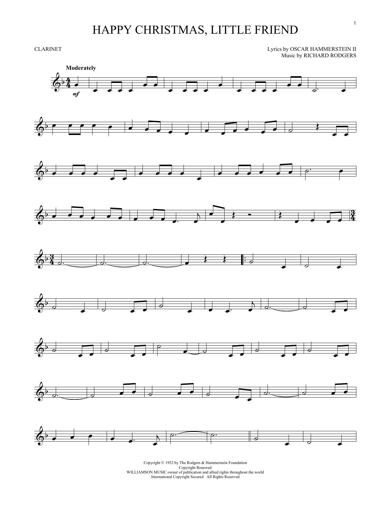 Rodgers & Hammerstein Happy Christmas, Little Friend sheet music notes and chords. Download Printable PDF.