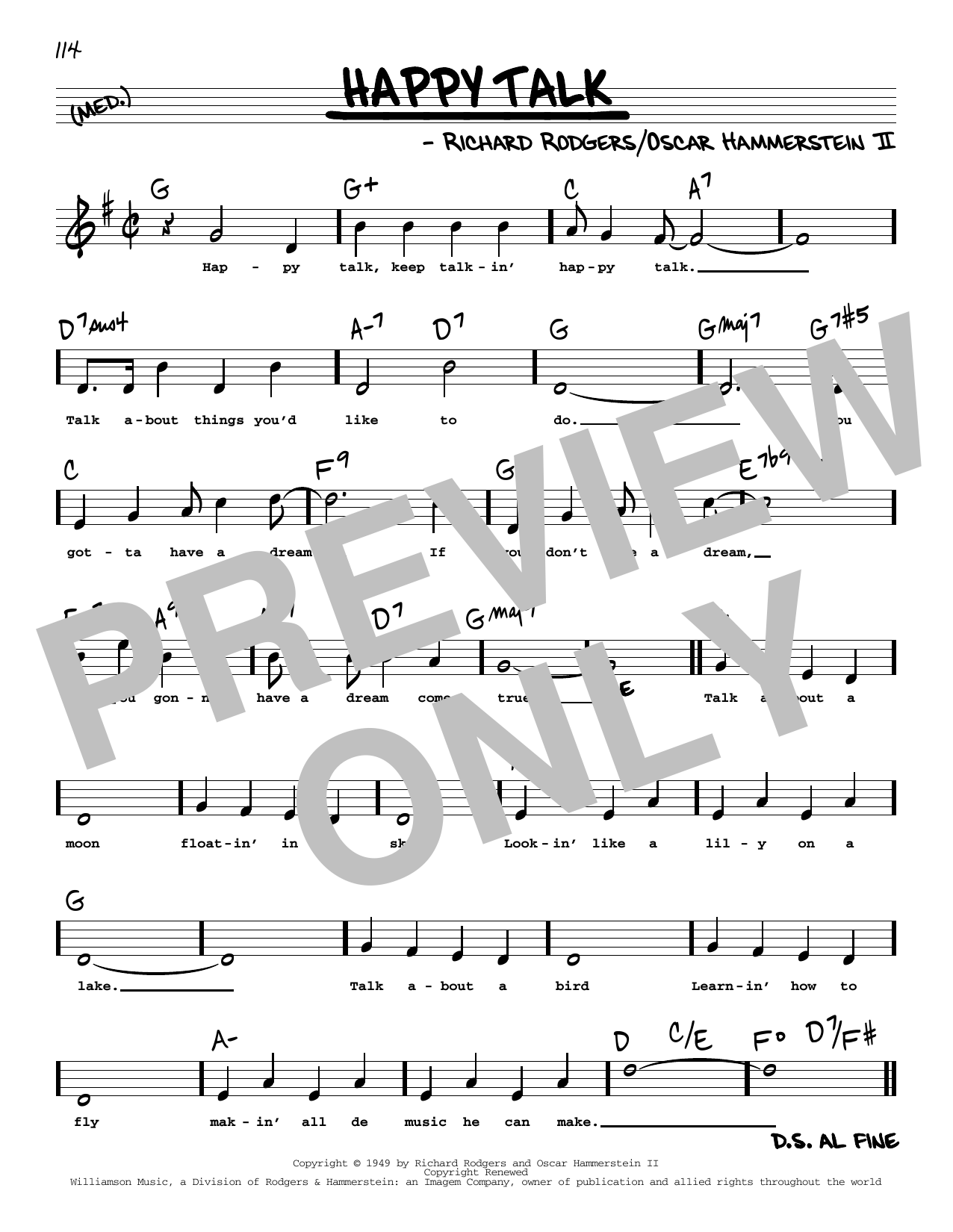 Learn to play Rodgers & Hammerstein Happy Talk (High Voice) sheet music for Real Book – Melody, Lyrics & Chords in minutes. Price: 5.9900$ Rodgers & Hammerstein Happy Talk (High Voice) sheet music notes and chords arranged for Real Book – Melody, Lyrics & Chords