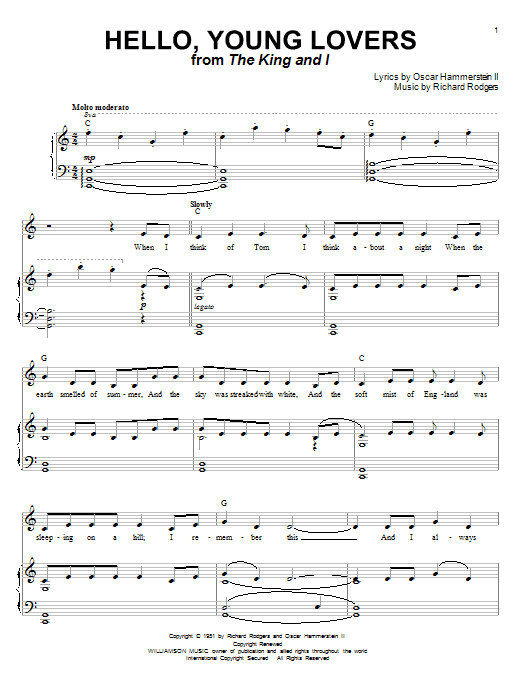 Rodgers & Hammerstein Hello, Young Lovers sheet music notes and chords. Download Printable PDF.