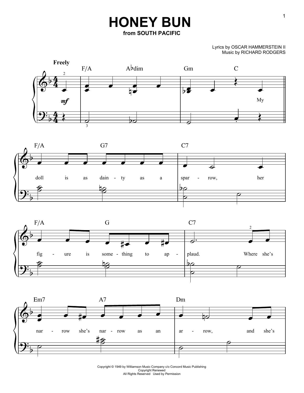 Rodgers & Hammerstein Honey Bun (from South Pacific) sheet music notes and chords. Download Printable PDF.