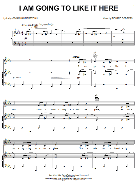 Rodgers & Hammerstein I Am Going To Like It Here sheet music notes and chords arranged for Piano, Vocal & Guitar Chords (Right-Hand Melody)