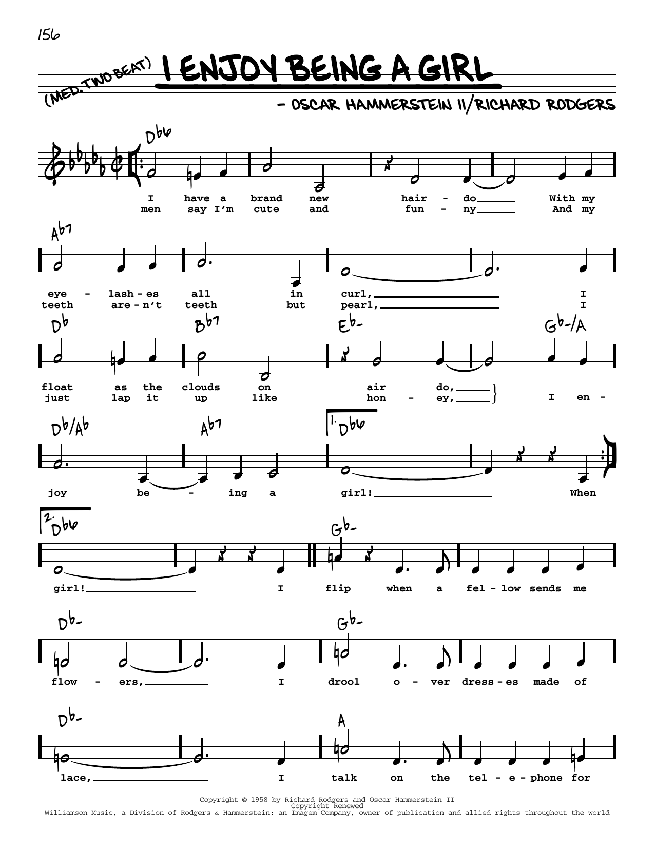 Rodgers & Hammerstein I Enjoy Being A Girl (Low Voice) sheet music notes and chords arranged for Real Book – Melody, Lyrics & Chords