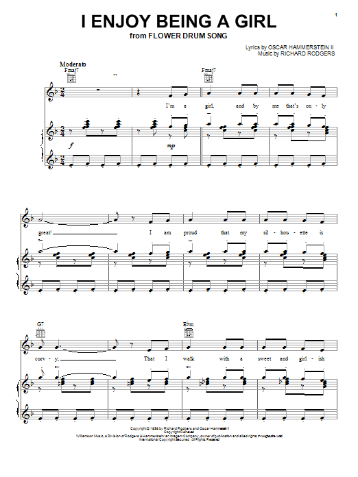 Rodgers & Hammerstein I Enjoy Being A Girl sheet music notes and chords. Download Printable PDF.