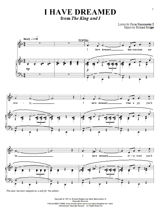 Rodgers & Hammerstein I Have Dreamed sheet music notes and chords. Download Printable PDF.