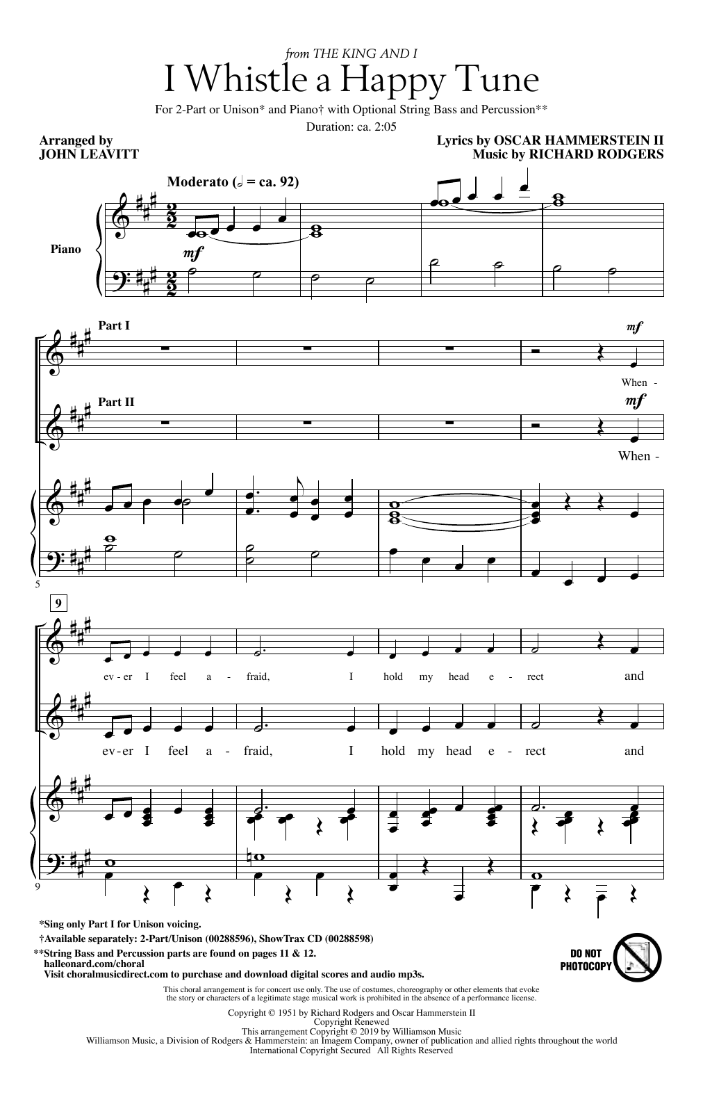 Learn to play Rodgers & Hammerstein I Whistle A Happy Tune (from The King And I) (arr. John Leavitt) sheet music for 2-Part Choir in minutes. Price: 3.9900$ Rodgers & Hammerstein I Whistle A Happy Tune (from The King And I) (arr. John Leavitt) sheet music notes and chords arranged for 2-Part Choir