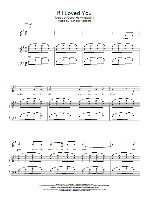 Rodgers & Hammerstein If I Loved You (from Carousel) sheet music notes and chords. Download Printable PDF.