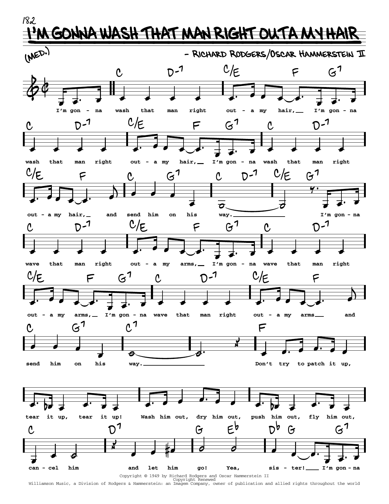 Learn to play Rodgers & Hammerstein I'm Gonna Wash That Man Right Outa My Hair (Low Voice) sheet music for Real Book – Melody, Lyrics & Chords in minutes. Price: 5.9900$ Rodgers & Hammerstein I'm Gonna Wash That Man Right Outa My Hair (Low Voice) sheet music notes and chords arranged for Real Book – Melody, Lyrics & Chords