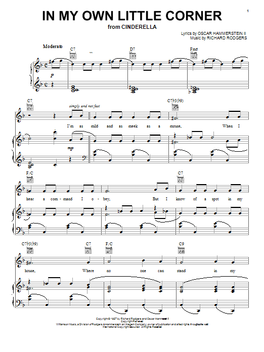 Rodgers & Hammerstein In My Own Little Corner sheet music notes and chords. Download Printable PDF.