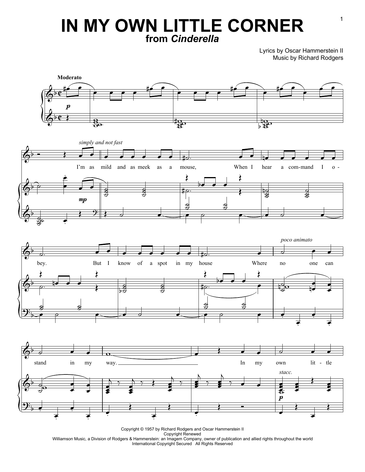 Rodgers & Hammerstein In My Own Little Corner sheet music notes and chords. Download Printable PDF.