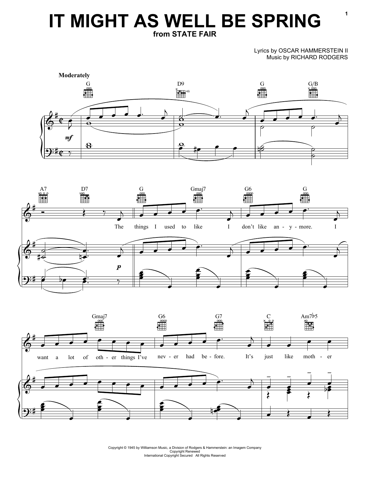 Rodgers & Hammerstein It Might As Well Be Spring sheet music notes and chords. Download Printable PDF.