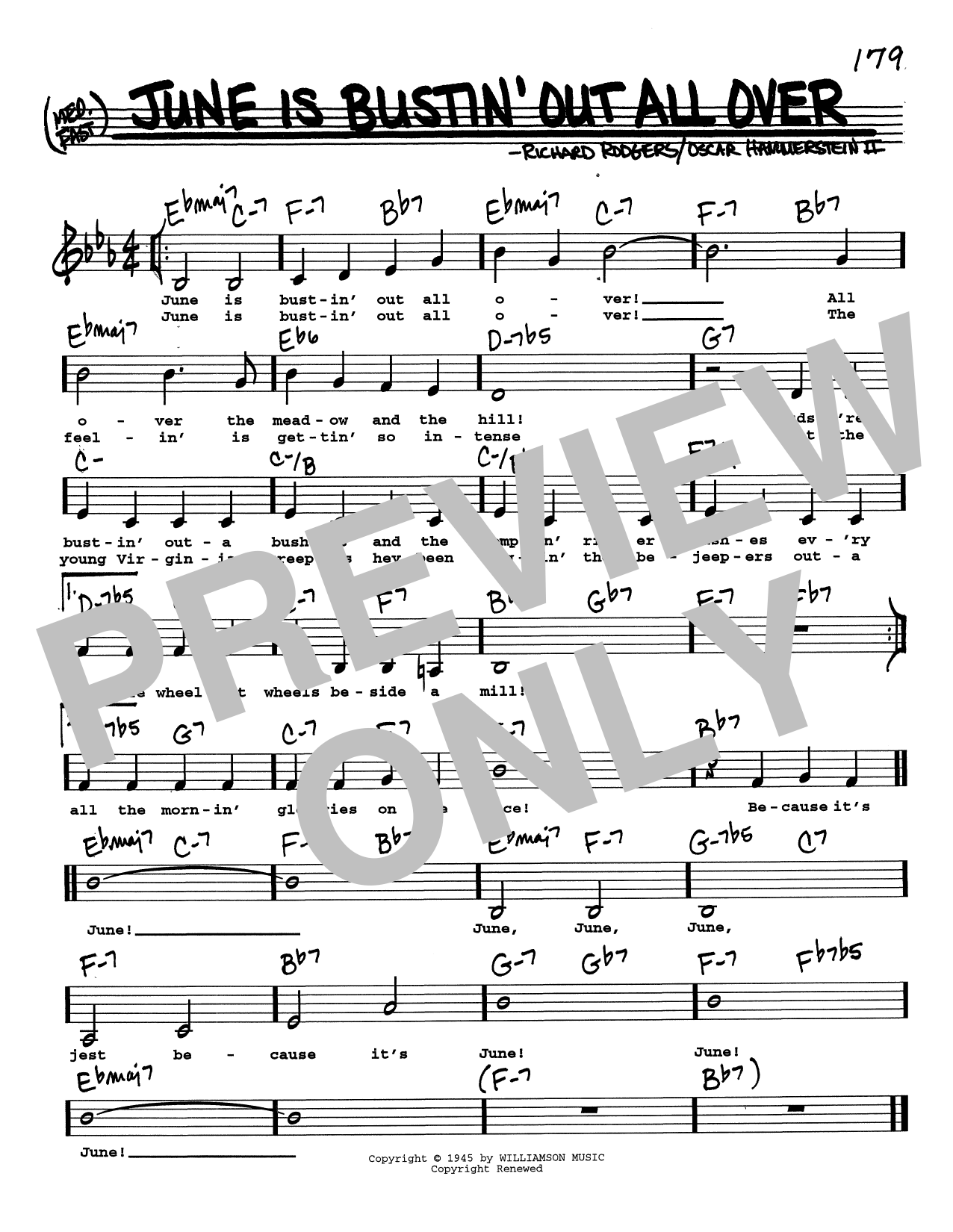 Rodgers & Hammerstein June Is Bustin' Out All Over (Low Voice) sheet music notes and chords. Download Printable PDF.