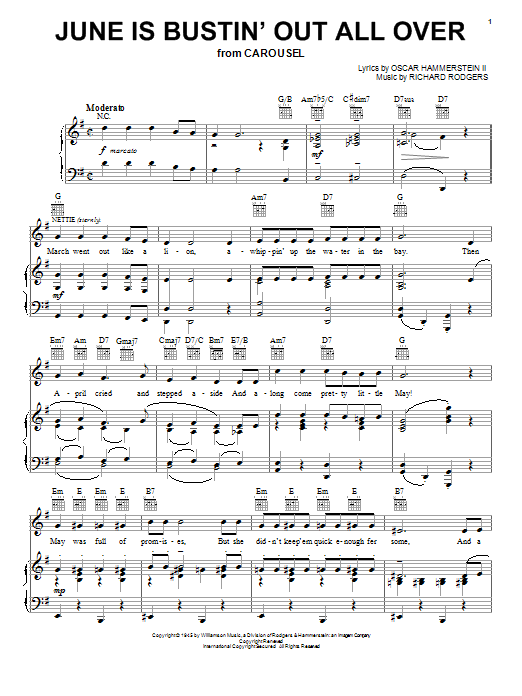 Rodgers & Hammerstein June Is Bustin' Out All Over sheet music notes and chords. Download Printable PDF.