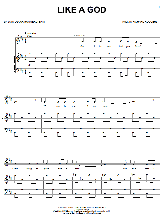 Rodgers & Hammerstein Like A God sheet music notes and chords. Download Printable PDF.