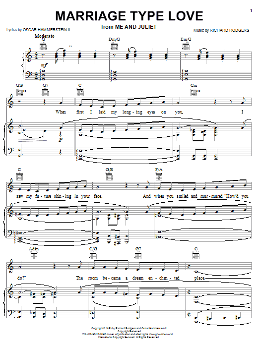 Learn to play Rodgers & Hammerstein Marriage Type Love sheet music for Piano, Vocal & Guitar Chords (Right-Hand Melody) in minutes. Price: 7.8900$ Rodgers & Hammerstein Marriage Type Love sheet music notes and chords arranged for Piano, Vocal & Guitar Chords (Right-Hand Melody)