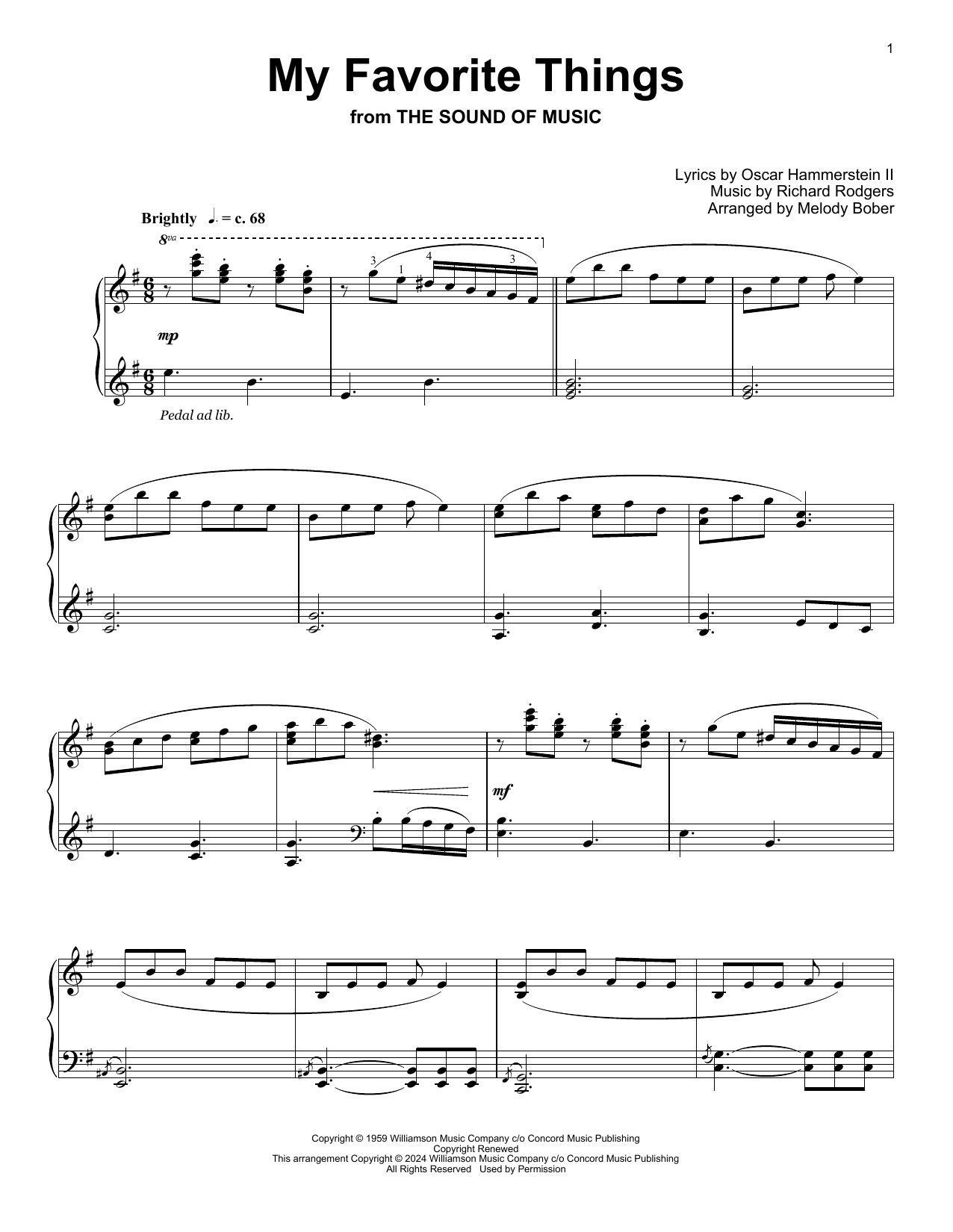 Rodgers & Hammerstein My Favorite Things (arr. Melody Bober) sheet music notes and chords. Download Printable PDF.