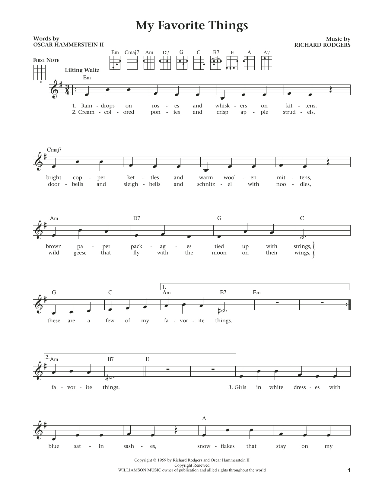 Rodgers & Hammerstein My Favorite Things (from The Daily Ukulele) (arr. Liz and Jim Beloff) sheet music notes and chords. Download Printable PDF.