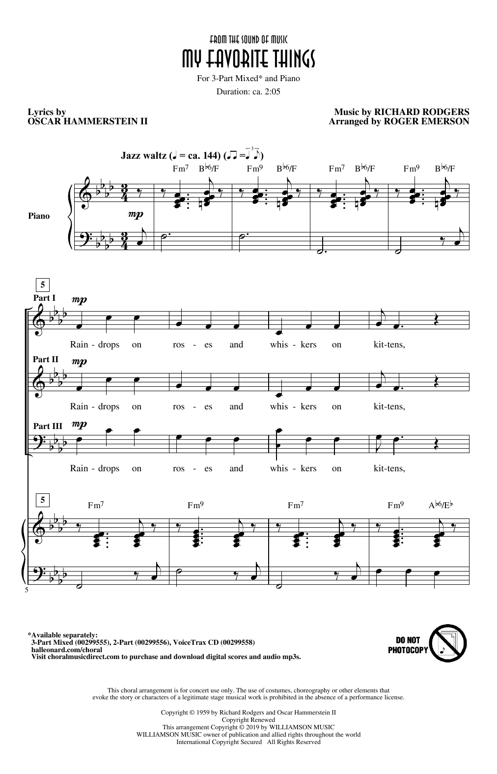 Rodgers & Hammerstein My Favorite Things (from The Sound Of Music) (arr. Roger Emerson) sheet music notes and chords. Download Printable PDF.