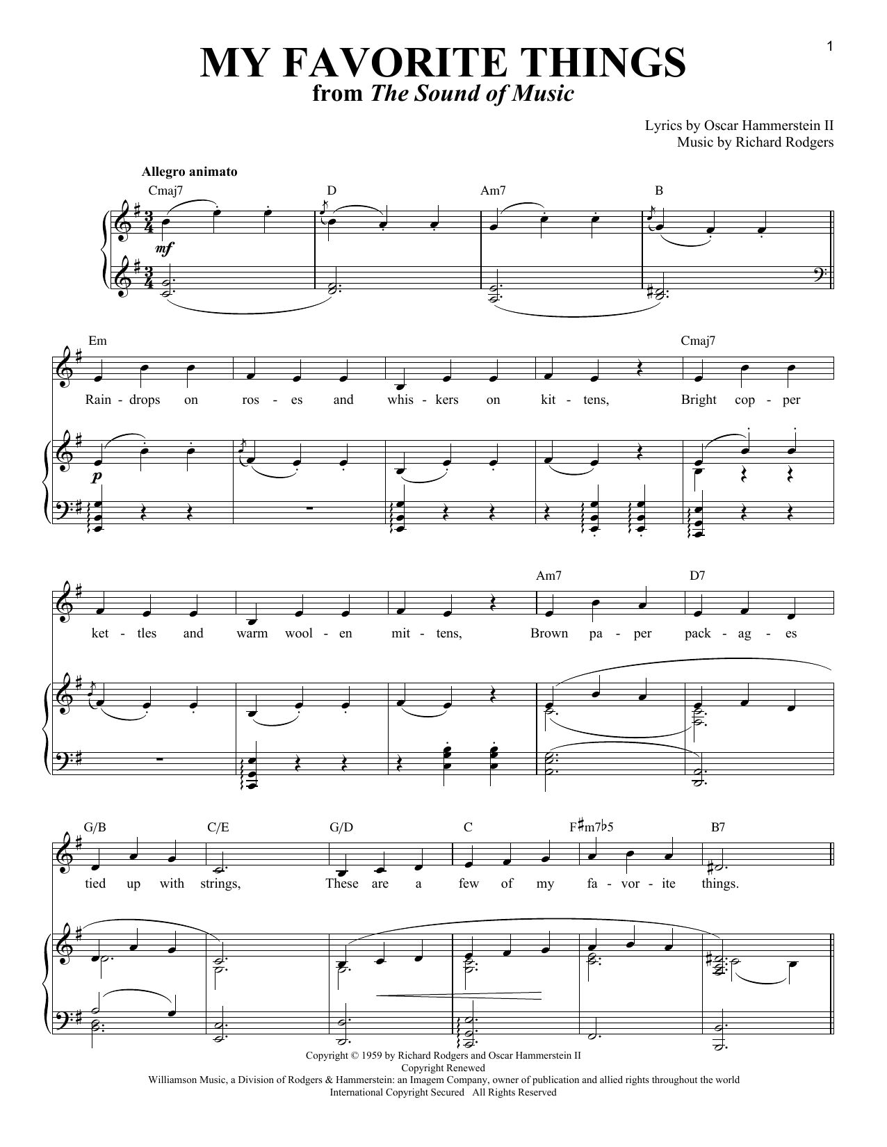 Rodgers & Hammerstein My Favorite Things sheet music notes and chords. Download Printable PDF.