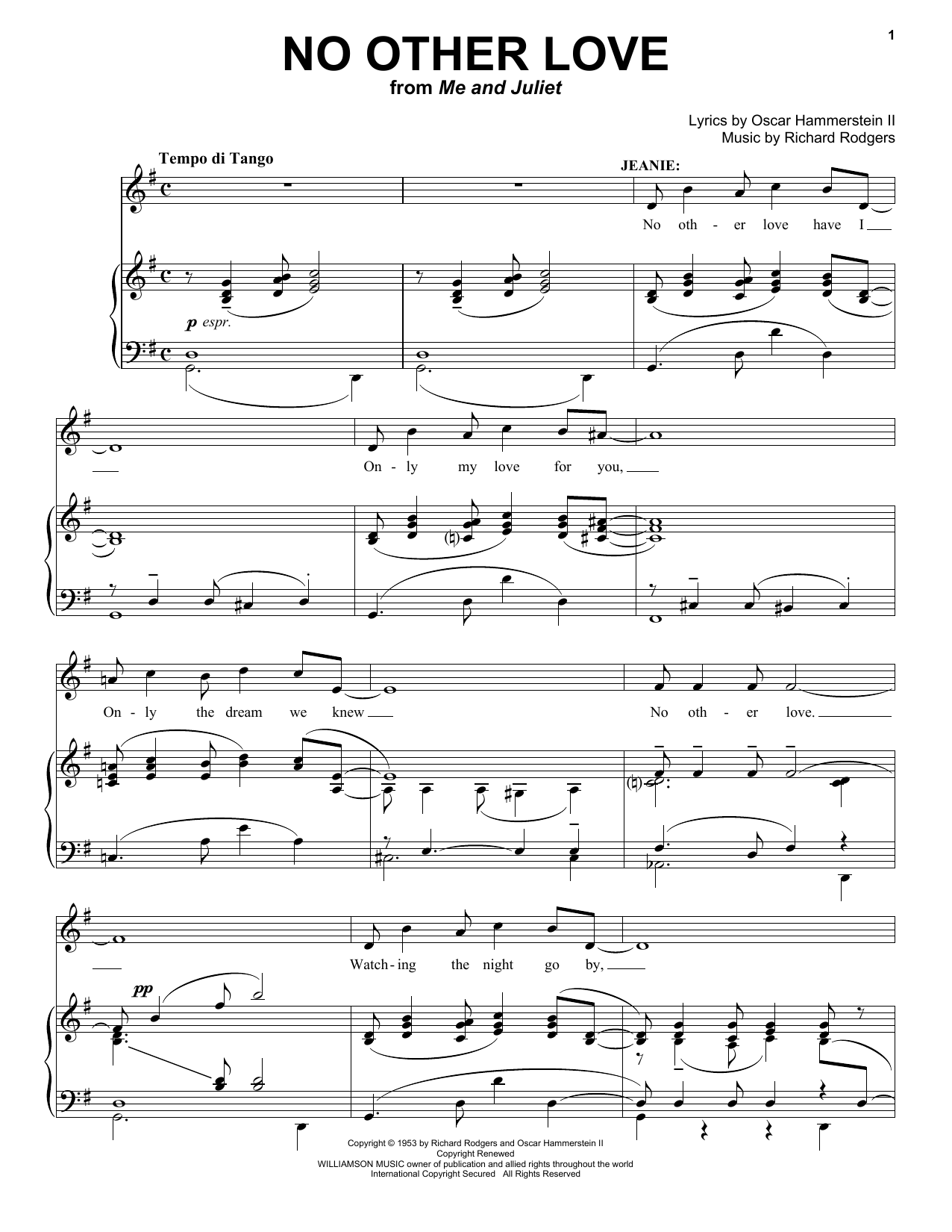 Rodgers & Hammerstein No Other Love sheet music notes and chords. Download Printable PDF.