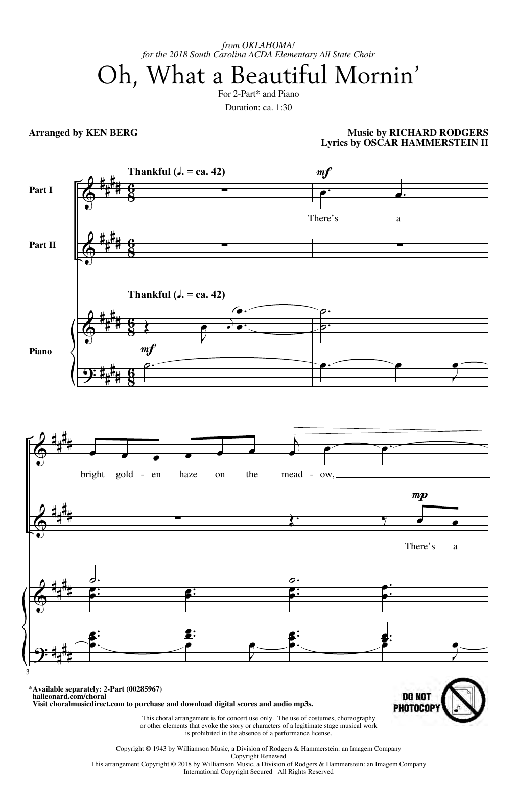 Rodgers & Hammerstein Oh, What A Beautiful Mornin' (from Oklahoma!) (arr. Ken Berg) sheet music notes and chords. Download Printable PDF.