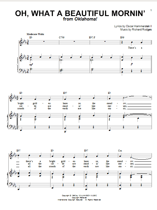 Rodgers & Hammerstein Oh, What A Beautiful Mornin' (from Oklahoma!) sheet music notes and chords. Download Printable PDF.