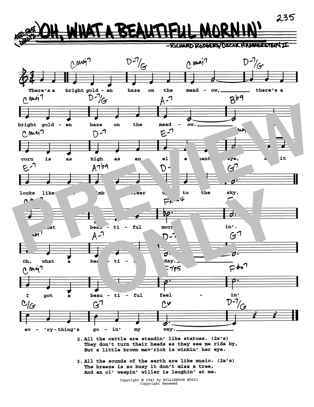 Rodgers & Hammerstein Oh, What A Beautiful Mornin' (Low Voice) sheet music notes and chords. Download Printable PDF.