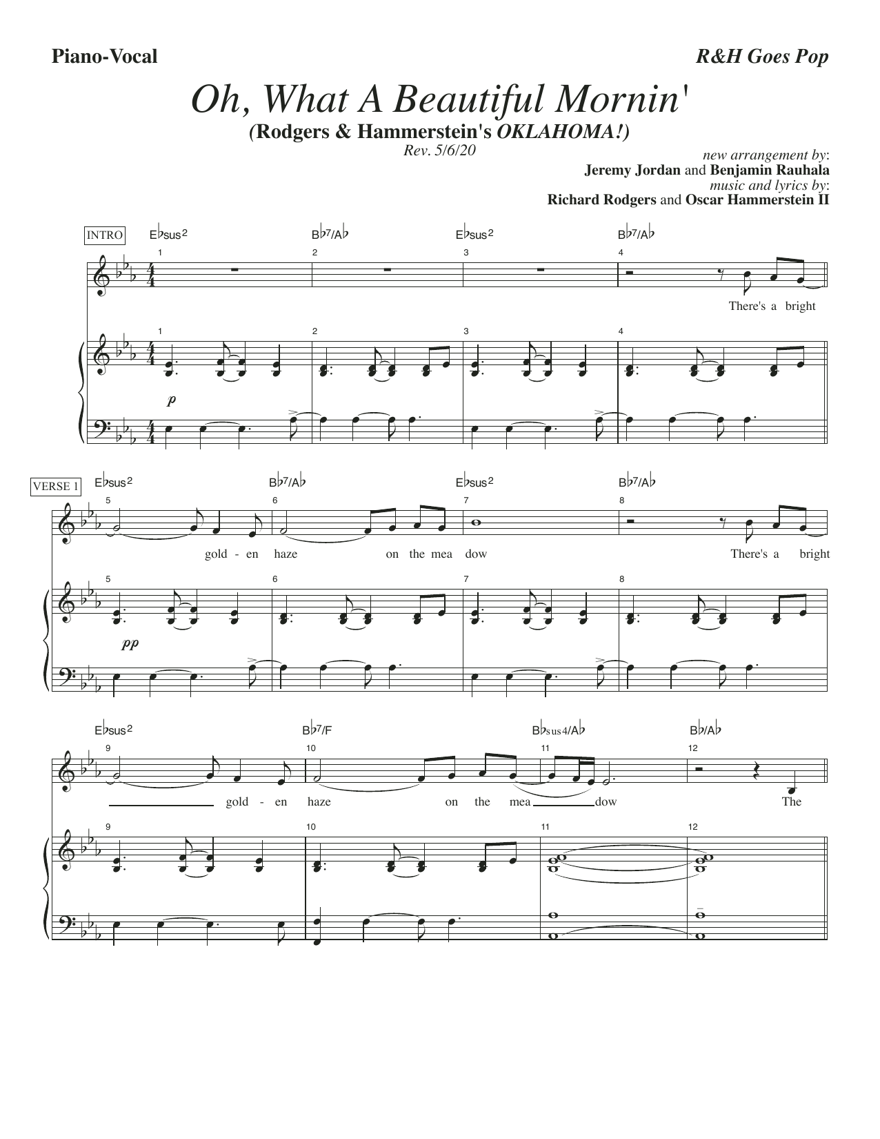 Rodgers & Hammerstein Oh, What A Beautiful Mornin' [R&H Goes Pop! version] (from Oklahoma!) (arr. Jeremy Jordan) sheet music notes and chords. Download Printable PDF.