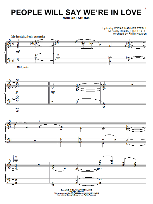 Learn to play Rodgers & Hammerstein People Will Say We're In Love (from Oklahoma!) sheet music for Piano Solo in minutes. Price: 7.8900$ Rodgers & Hammerstein People Will Say We're In Love (from Oklahoma!) sheet music notes and chords arranged for Piano Solo