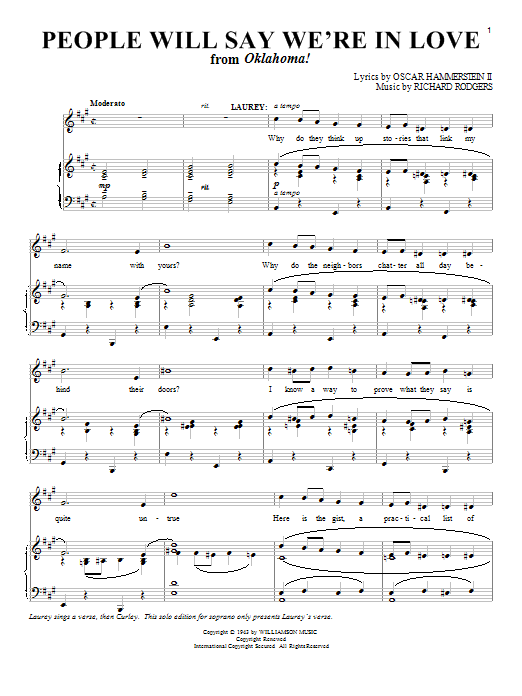 Rodgers & Hammerstein People Will Say We're In Love (from Oklahoma!) sheet music notes and chords. Download Printable PDF.