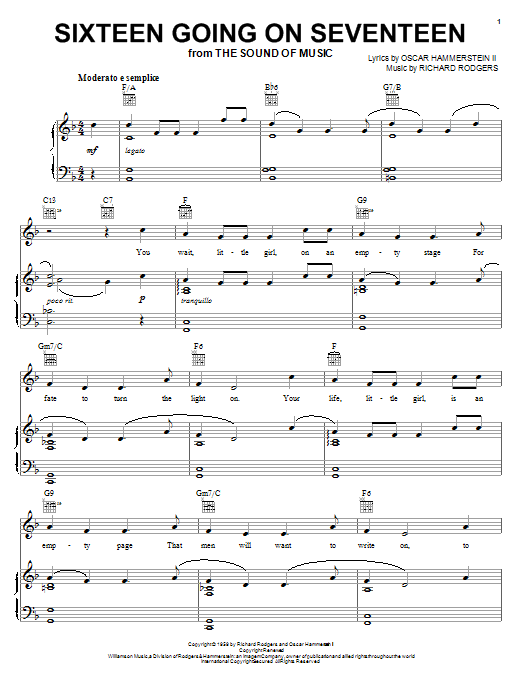 Rodgers & Hammerstein Sixteen Going On Seventeen sheet music notes and chords. Download Printable PDF.