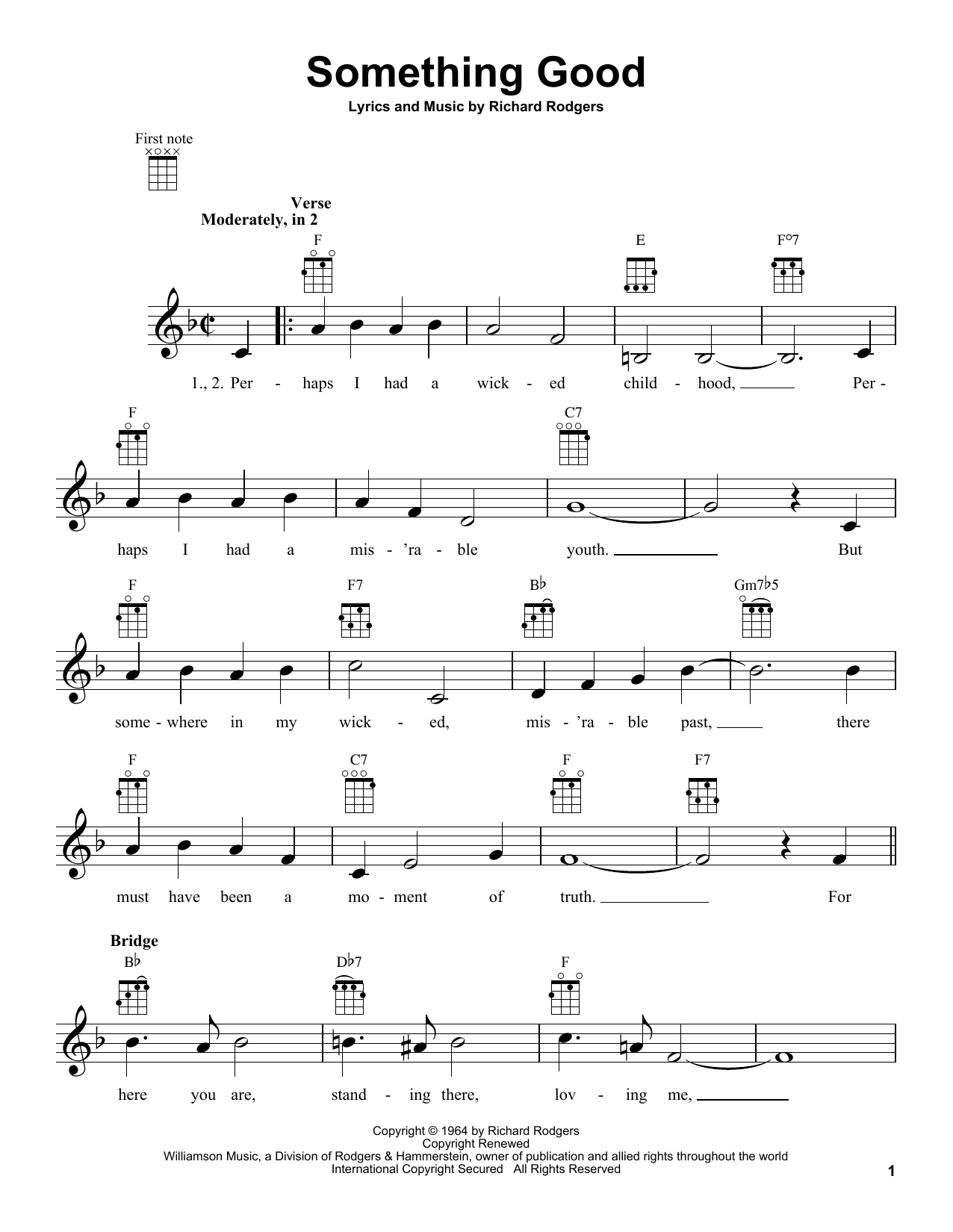 Learn to play Rodgers & Hammerstein Something Good sheet music for Ukulele in minutes. Price: 5.9900$ Rodgers & Hammerstein Something Good sheet music notes and chords arranged for Ukulele