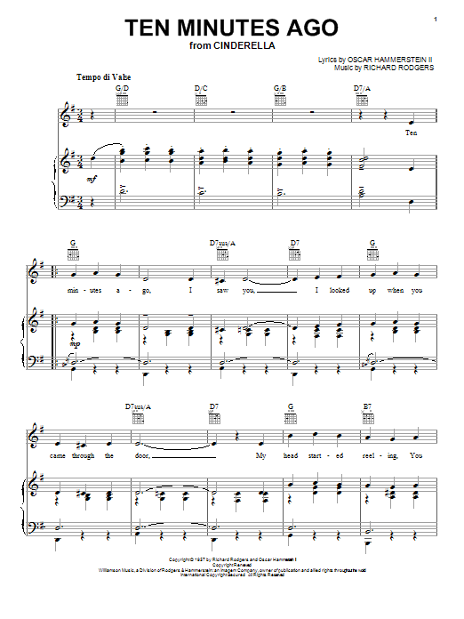 Rodgers & Hammerstein Ten Minutes Ago (from Cinderella) sheet music notes and chords. Download Printable PDF.