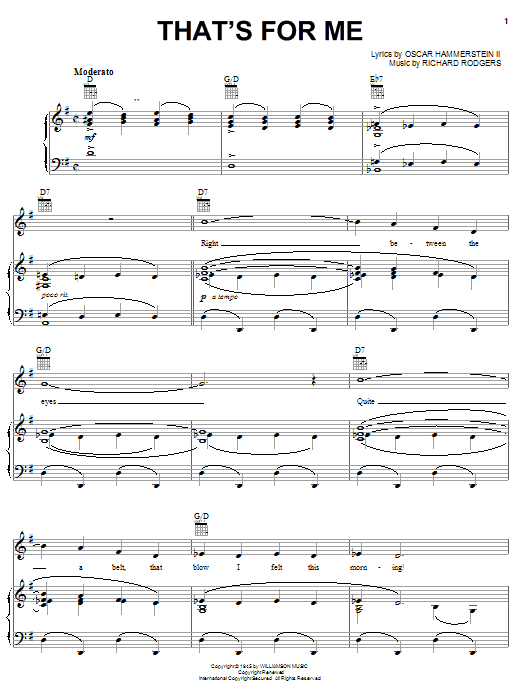 Rodgers & Hammerstein That's For Me sheet music notes and chords arranged for Piano, Vocal & Guitar Chords (Right-Hand Melody)