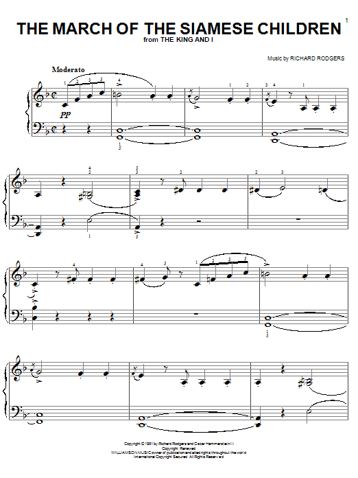 Learn to play Rodgers & Hammerstein The March Of The Siamese Children sheet music for Easy Piano in minutes. Price: 6.9900$ Rodgers & Hammerstein The March Of The Siamese Children sheet music notes and chords arranged for Easy Piano