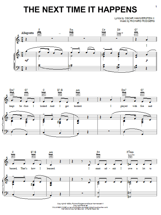 Rodgers & Hammerstein The Next Time It Happens sheet music notes and chords. Download Printable PDF.