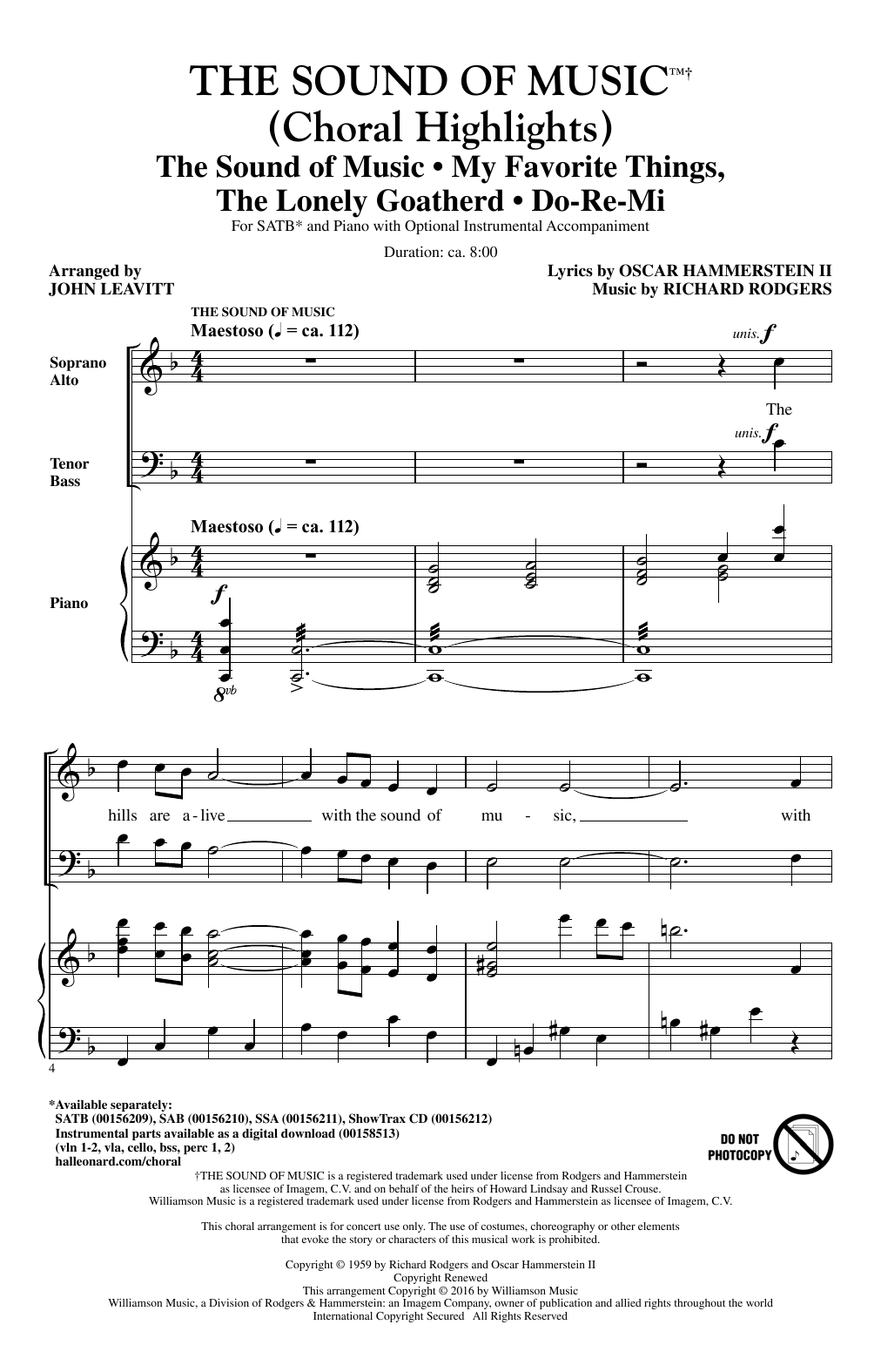 Rodgers & Hammerstein The Sound Of Music (Choral Highlights) (arr. John Leavitt) sheet music notes and chords. Download Printable PDF.