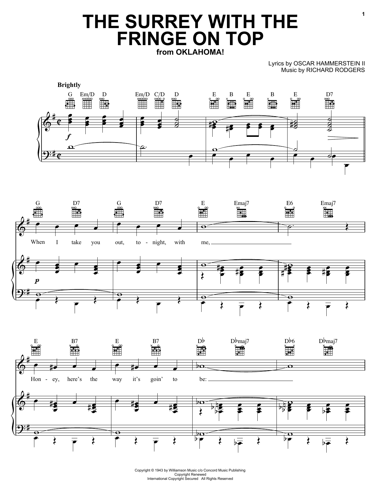 Rodgers & Hammerstein The Surrey With The Fringe On Top (from Oklahoma!) sheet music notes and chords. Download Printable PDF.