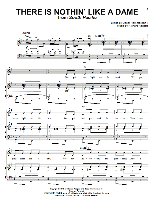 Rodgers & Hammerstein There Is Nothin' Like A Dame sheet music notes and chords. Download Printable PDF.