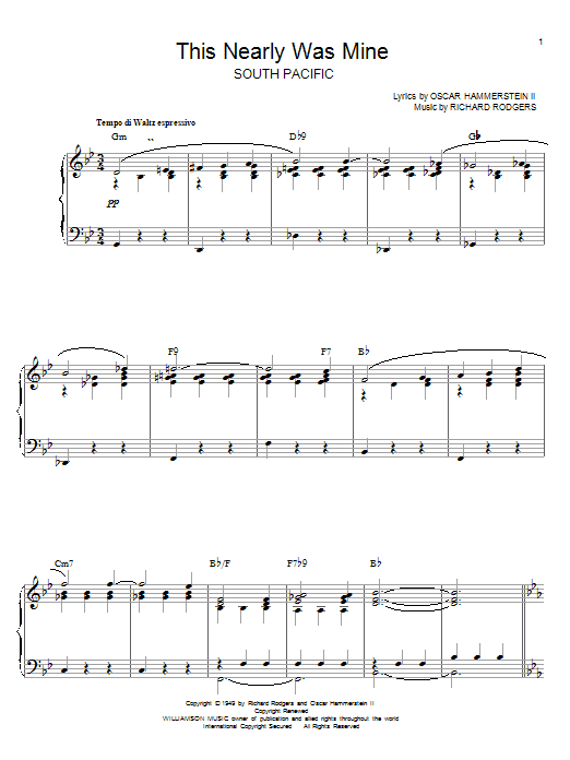 Rodgers & Hammerstein This Nearly Was Mine sheet music notes and chords. Download Printable PDF.