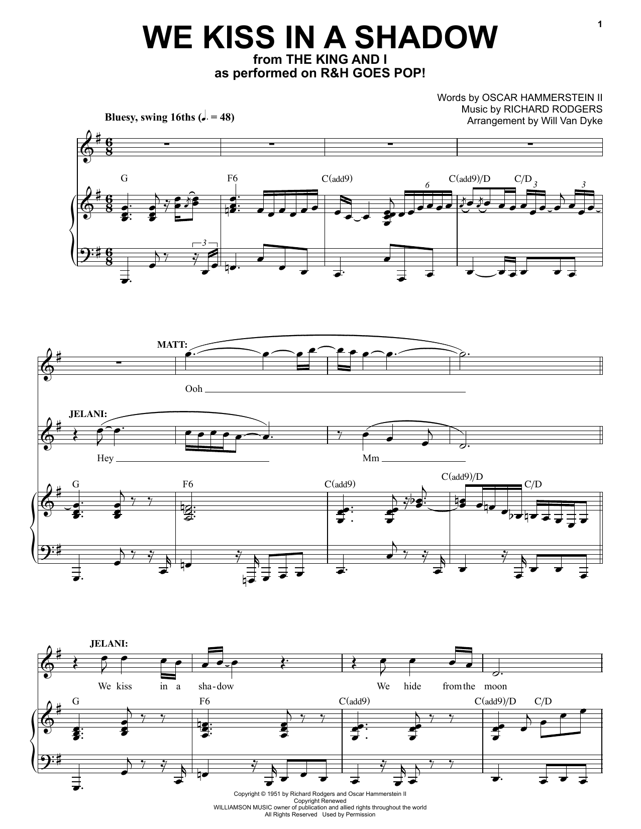 Rodgers & Hammerstein We Kiss In A Shadow [R&H Goes Pop! version] (from The King And I) sheet music notes and chords. Download Printable PDF.