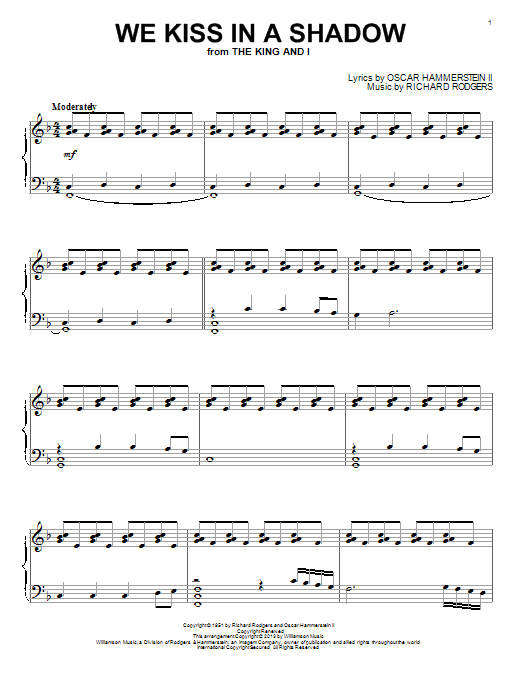 Learn to play Rodgers & Hammerstein We Kiss In A Shadow sheet music for Ukulele in minutes. Price: 5.9900$ Rodgers & Hammerstein We Kiss In A Shadow sheet music notes and chords arranged for Ukulele