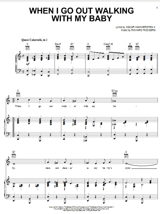 Rodgers & Hammerstein When I Go Out Walking With My Baby sheet music notes and chords arranged for Piano, Vocal & Guitar Chords (Right-Hand Melody)