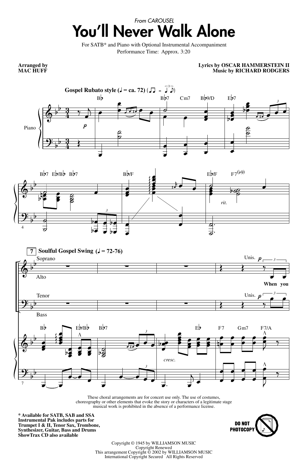 Rodgers & Hammerstein You'll Never Walk Alone (from Carousel) (arr. Mac Huff) sheet music notes and chords. Download Printable PDF.